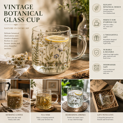 Vintage Botanical Glass Cup