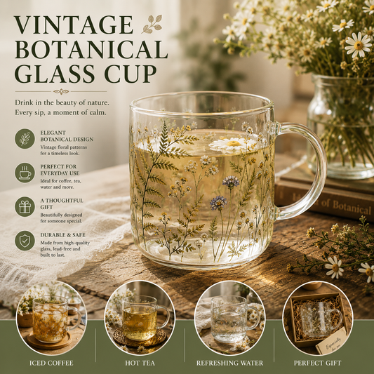 Vintage Botanical Glass Cup